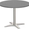 Classic Round Meeting Table 47" With Square-Edge Top And Cross Brushed Metal Base - Newport Grey