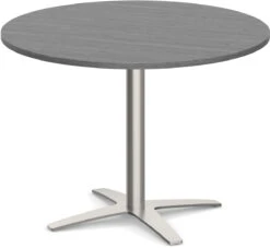 Classic Round Meeting Table 47" With Square-Edge Top And Cross Brushed Metal Base - Newport Grey