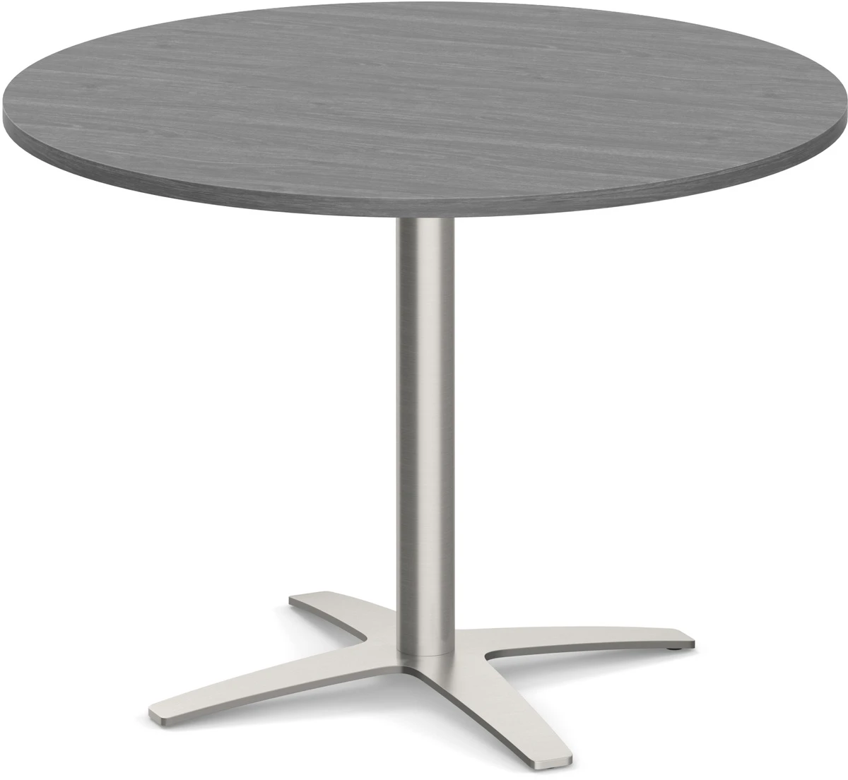 Classic Round Meeting Table 47" With Square-Edge Top And Cross Brushed Metal Base - Newport Grey