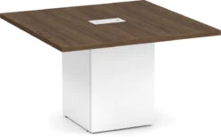 Classic Square-Edge Conference Table 4 Ft With Cube Base - Modern Walnut With White Base
