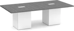 Classic Square-Edge Conference Table 8 Ft With Cube Base - Newport Grey With White Base