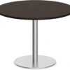 Classic Round Meeting Table 47" With Square-Edge Top And Round Brushed Metal Base - Espresso