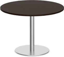 Classic Round Meeting Table 47" With Square-Edge Top And Round Brushed Metal Base - Espresso