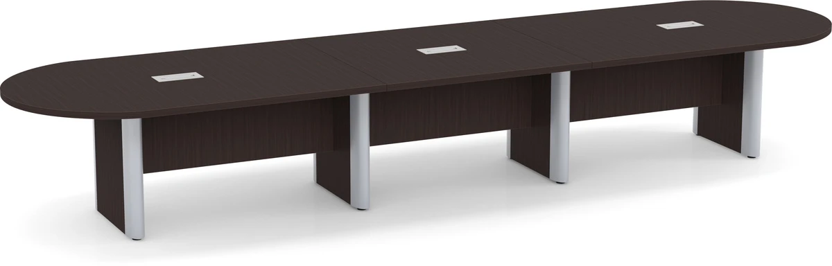 Classic Plus Racetrack Conference Table 16 Ft - Espresso With Silver Metal Accents