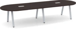 Signature Racetrack Conference Table 12 Ft - Espresso With Silver Metal Legs