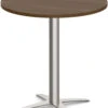 Classic Round Meeting Table 36" With Square-Edge Top And Cross Brushed Metal Base - Modern Walnut