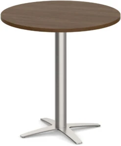 Classic Round Meeting Table 36" With Square-Edge Top And Cross Brushed Metal Base - Modern Walnut