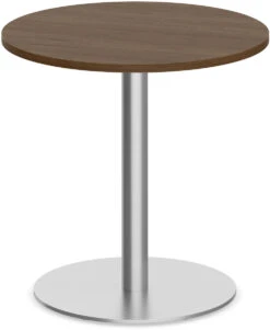 Classic Round Meeting Table 30" With Round Brushed Metal Base - Modern Walnut