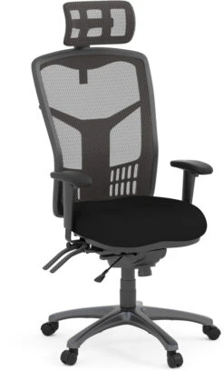 CoolMesh Executive High Back Chair - Black Fabric With Titanium Base And Headrest