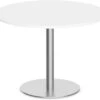 Classic Round Meeting Table 47" With Square-Edge Top And Round Brushed Metal Base - White