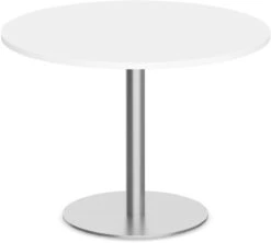 Classic Round Meeting Table 47" With Square-Edge Top And Round Brushed Metal Base - White