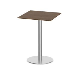 Classic Square Bistro Table 30" With Beveled-Edge Top And Round Brushed Metal Base - Modern Walnut