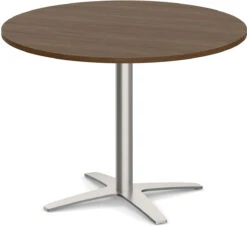 Classic Round Meeting Table 47" With Square-Edge Top And Cross Brushed Metal Base - Modern Walnut