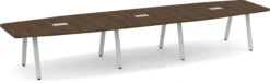 Signature Boat-Shape Conference Table 16 Ft - Modern Walnut With Silver Metal Legs
