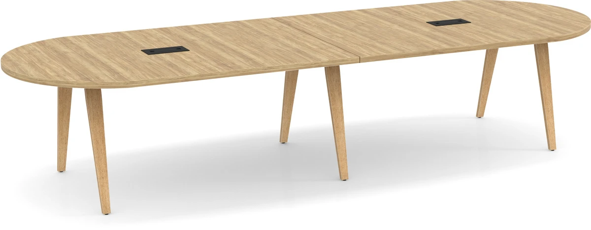 Signature Racetrack Conference Table 12 Ft - Aspen With Natural Oak Legs And Silver Hardware