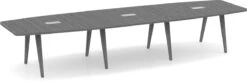 Signature Boat-Shape Conference Table 14 Ft - Newport Grey With Black Hardware