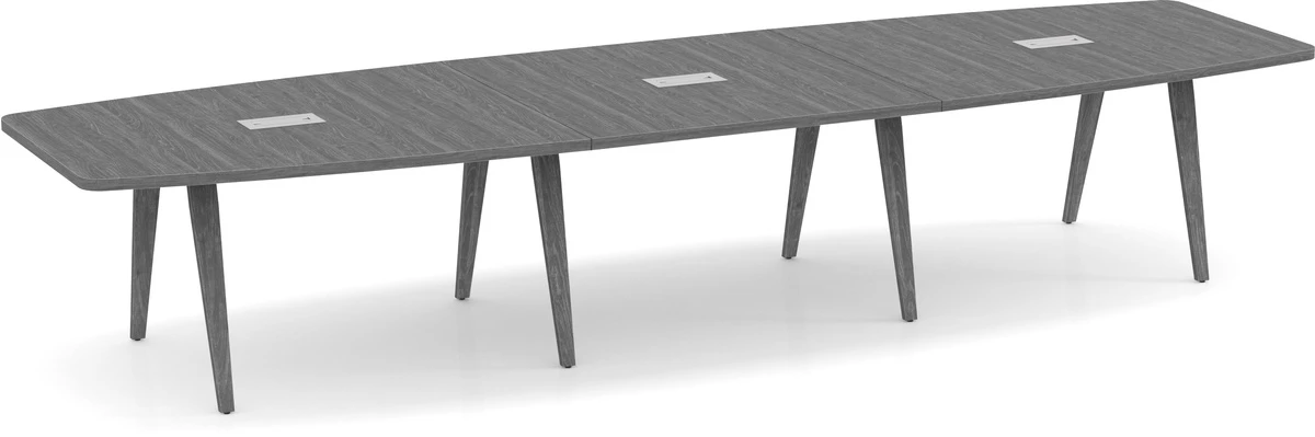 Signature Boat-Shape Conference Table 14 Ft - Newport Grey With Black Hardware