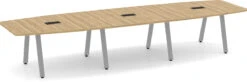 Signature Boat-Shape Conference Table 14 Ft - Aspen With Silver Metal Legs