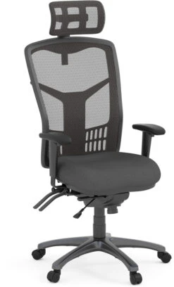 CoolMesh Executive High Back Chair - Grey Fabric With Titanium Base And Headrest