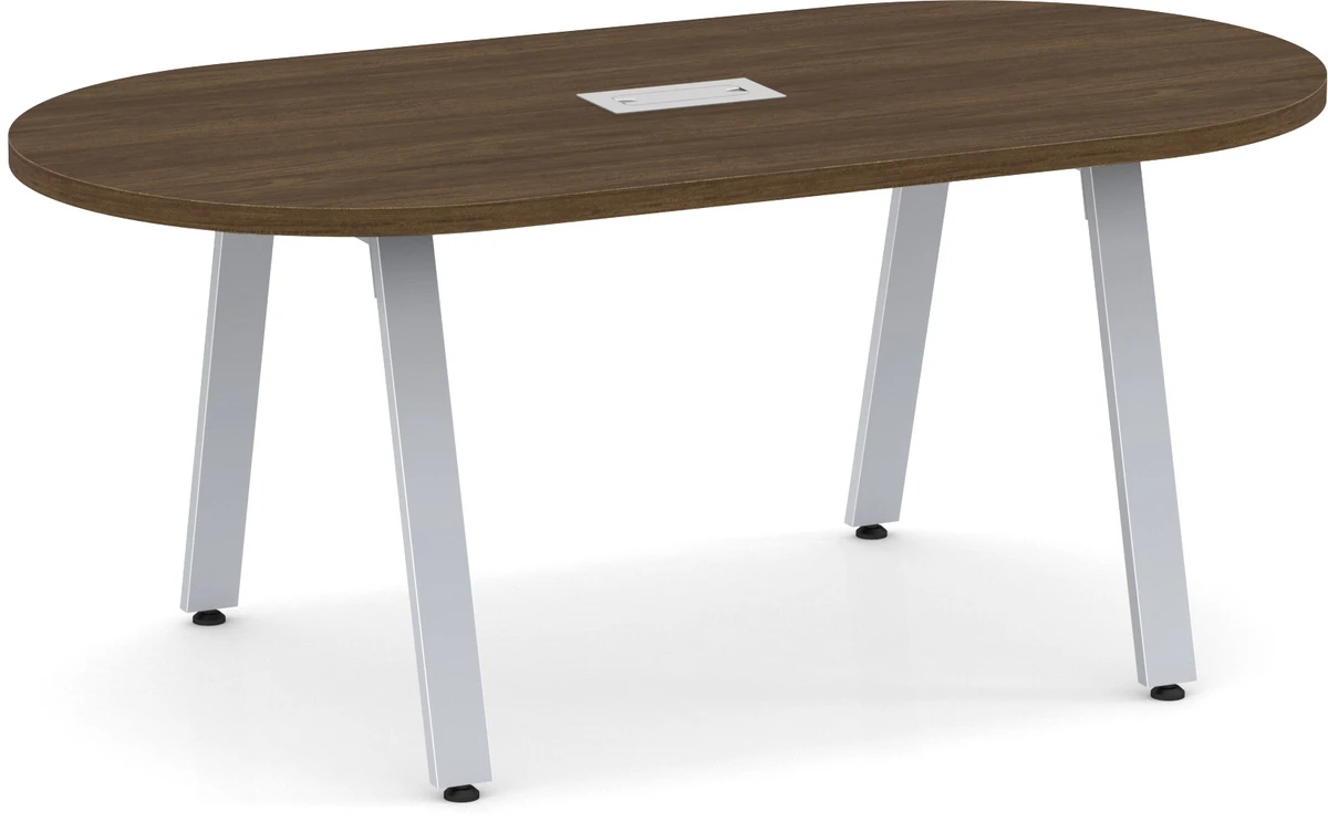 Signature Racetrack Conference Table 6 Ft - Modern Walnut With Silver Metal Legs