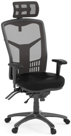 CoolMesh Executive High Back Chair - Black Leather With Titanium Base And Headrest