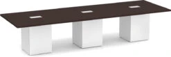 Classic Square-Edge Conference Table 12 Ft With Cube Base - Espresso With White Base