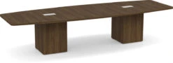 Classic Boat-Shape Conference Table 12 Ft With Cube Base - Modern Walnut