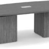 Classic Boat-Shape Conference Table 8 Ft With Cube Base - Newport Grey