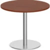 Classic Round Meeting Table 42" With Square-Edge Top And Round Brushed Metal Base - Cherry