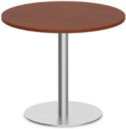 Classic Round Meeting Table 42" With Square-Edge Top And Round Brushed Metal Base - Cherry