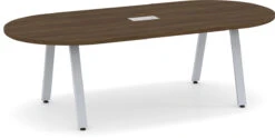 Signature Racetrack Conference Table 8 Ft - Modern Walnut With Silver Metal Legs