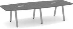 Signature Boat-Shape Conference Table 10 Ft - Newport Grey With Silver Metal Legs