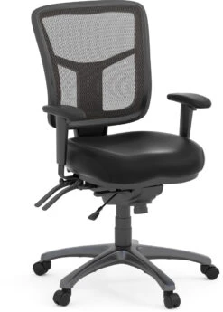 CoolMesh Pro Executive Mid Back Chair - Black Leather With Titanium Base
