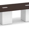 Classic Square-Edge Conference Table 16 Ft With Cube Base - Espresso With White Base