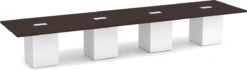 Classic Square-Edge Conference Table 16 Ft With Cube Base - Espresso With White Base