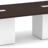Classic Square-Edge Conference Table 8 Ft With Cube Base - Espresso With White Base