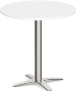 Classic Round Meeting Table 36" With Square-Edge Top And Cross Brushed Metal Base - White