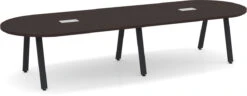 Signature Racetrack Conference Table 12 Ft - Espresso With Black Metal Legs