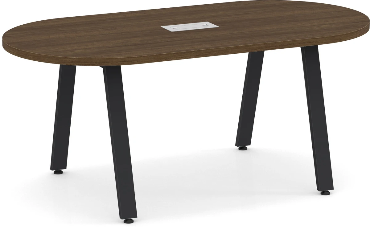 Signature Racetrack Conference Table 6 Ft - Modern Walnut With Black Metal Legs