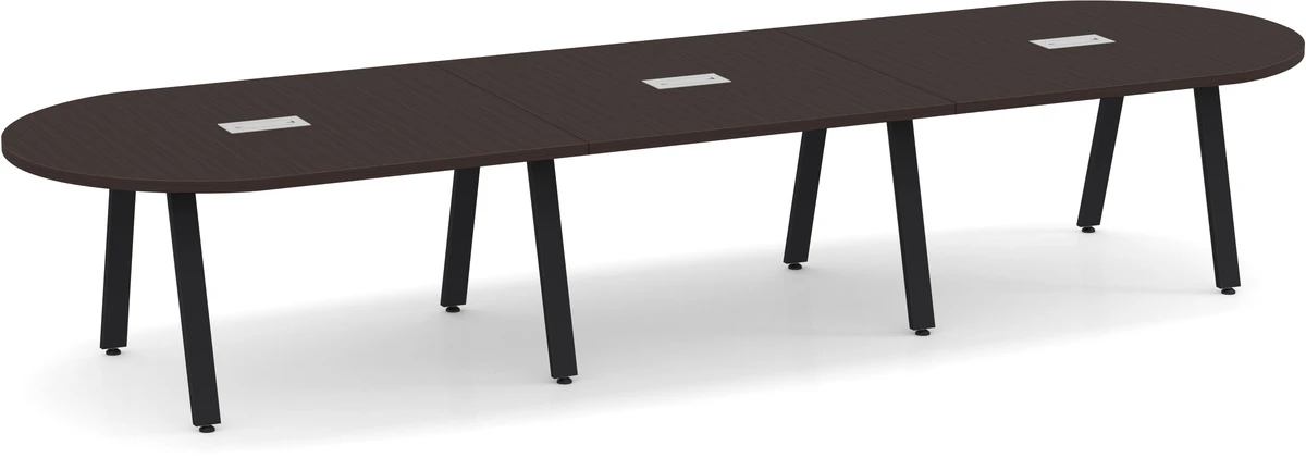 Signature Racetrack Conference Table 14 Ft - Espresso With Black Metal Legs