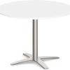 Classic Round Meeting Table 47" With Square-Edge Top And Cross Brushed Metal Base - White
