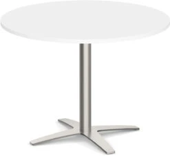 Classic Round Meeting Table 47" With Square-Edge Top And Cross Brushed Metal Base - White