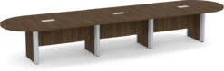 Classic Plus Racetrack Conference Table 16 Ft - Modern Walnut With Silver Metal Accents