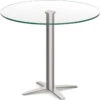Classic Round Meeting Table 36" With Glass Top And Cross Brushed Metal Base