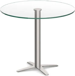 Classic Round Meeting Table 36" With Glass Top And Cross Brushed Metal Base