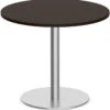 Classic Round Meeting Table 42" With Square-Edge Top And Round Brushed Metal Base - Espresso