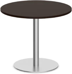 Classic Round Meeting Table 42" With Square-Edge Top And Round Brushed Metal Base - Espresso