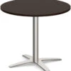 Classic Round Meeting Table 42" With Square-Edge Top And Cross Brushed Metal Base - Espresso
