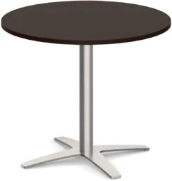 Classic Round Meeting Table 42" With Square-Edge Top And Cross Brushed Metal Base - Espresso