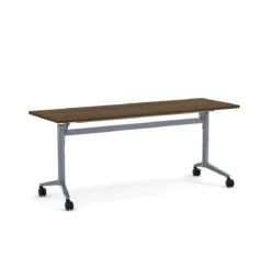 Flip Top Table With Square-Edge Top 24" X 72" - Modern Walnut Top With Silver Base